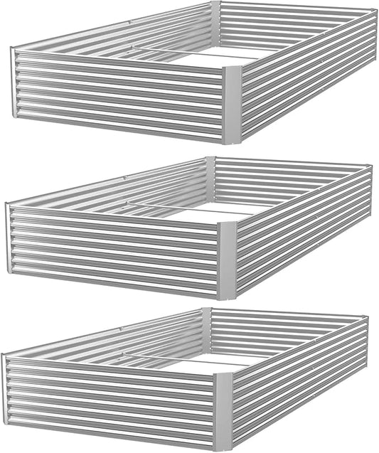 3 Pack 8x4FT Raised Beds for Gardening, Corrugated Galvanized Steel Raised Garden Bed, Outdoor Metal Above Ground Garden Bed for Vegetables and Flowers(Rectangular)