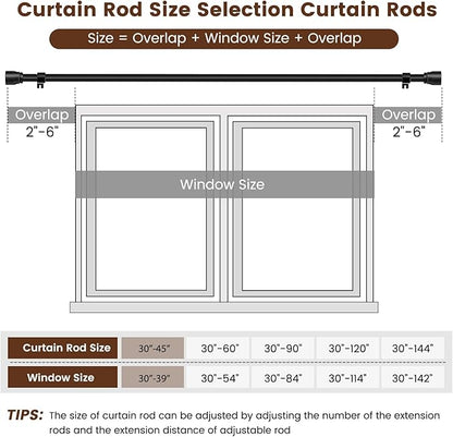 1” Diameter Curtain Rods Itself is 30 to 45 inch 1 Pack Fit 30-39 inch Window with Heavy Duty Adjustable Rod Matte Black Splicing Metal Extra Long Curtain Rod for Windows