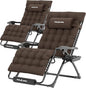 UDPATIO Oversized Zero Gravity Chair Set of 2, 33In XXL Patio Reclining Chair with Cushion, Outdoor Folding Recliner with Pillows|Cup Holder|Foot Rest|Padded Headrest, Brown Grey, Support 500LB