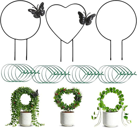 Indoor Climbing Plant Trellis - 3pcs Small Garden Potted Support Outdoor Plants Propagation Trellises Accessories with 20pcs Ties for Garden Plant Houseplant