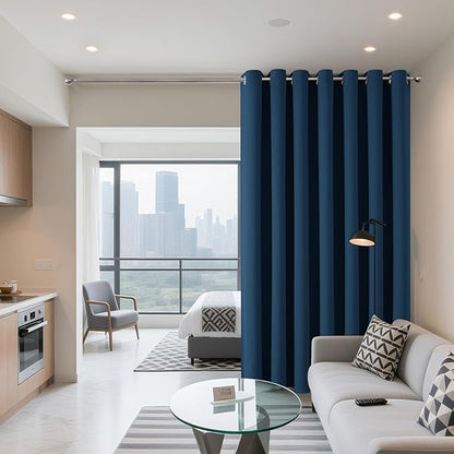 Joydeco Blackout Patio Sliding Door Curtains 90 Inches Long, Grommet Privacy Room Divider Curtains, Extra Wide Thermal Blackout Drapes for Bedroom Living Room (Navy Blue, 70Wx90L, 1 Panel)