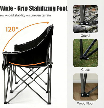 EMERIT Oversized Fully Padded Camping Chair, Heavy Duty 650LB Folding Camping Loveseat, Quad Fold Double Camping Couch with Cup Holders & Carry Bag for Outdoor, Lawn, Sports Events | HIgh Back, Rip resistance, Extra Wide Design, Cross-bracing Hubs, Eas...