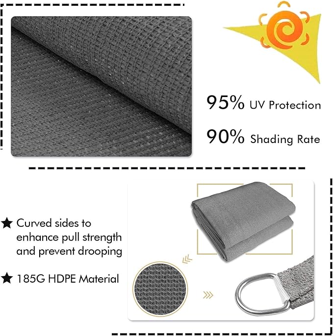 KANAGAWA Sun Shade Sail 16'x16' Dark Gray Rectangle UV Block Canopy Cover for Patio Backyard Lawn Garden Outdoor Activities