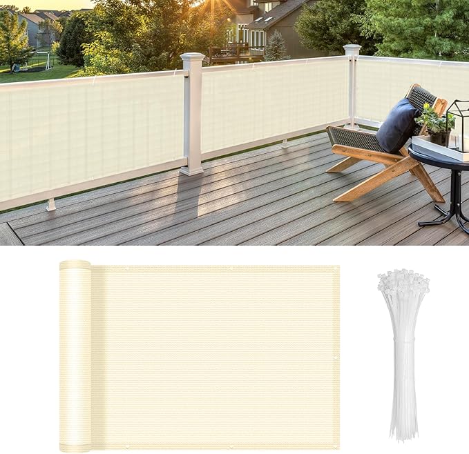 LOVE STORY Custom Size 3'x15' Butter Cream Balcony Privacy Screen,UV Block Privacy Fence Screen,90% Shield for Outdoor Pool Garden Apartment Railing