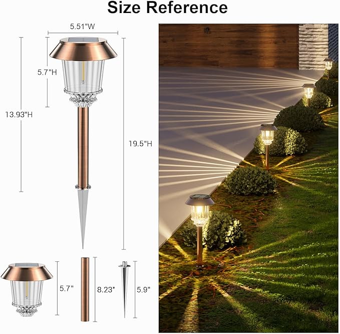 XMCOSY+ Solar Lights Outside Waterproof - 4 Pack Auto On/Off 10-40 LM Dimmable Outdoor Solar Lights for Yard Garden Pathway Driveway Walkway (Warm White)
