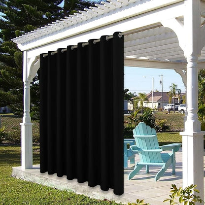 BONZER Waterproof Outdoor Curtains for Patio Porch Pergola Cabana Thick Privacy Wide Grommet Indoor Curtains for Bedroom Living Room, 1 Panel, 110W x 84L inch, Black