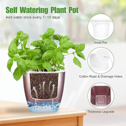 4 Pack Self Watering Pots 4-inch Decorative Flower Planters for Indoor Plants Modern Square planters for Small Plants Window Sill Planters for Succulents, African Violets, Herbs(Rose Gold)
