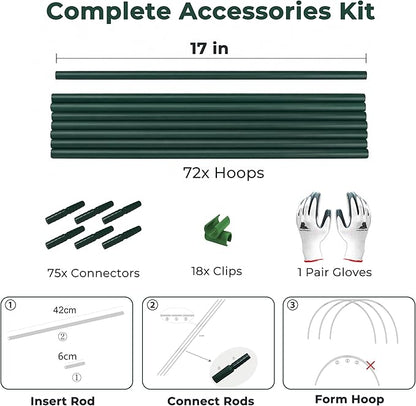 Gardzen Garden Hoops for Raised Beds Greenhouse Hoops, DIY Kit for Row Cover Garden Netting, All Season Plant Protection, 72 Pcs