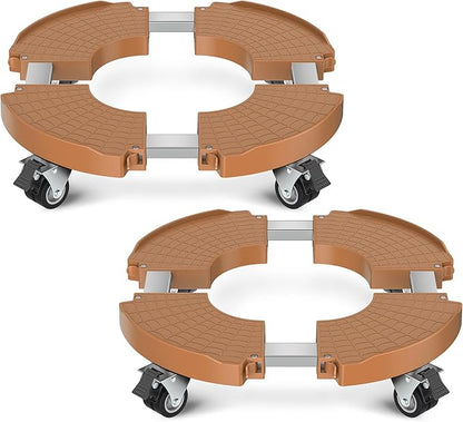 VANCASTLE Plant Caddy with Lockable Wheels Heavy Duty 450lbs Capacity, 15-22 Inch Adjustable Plant Stand with Wheels Rolling base, Plant Dolly for Flower Pot Mover Indoor Outdoor, Khaki, 2 Pack