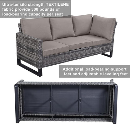 Belord Patio Sectional Furniture Set with Coffee Table: 8 Pieces Wicker Patio Conversation Set with L Shaped Sofa, Outdoor Swivel Glider Rocker, Rattan Ottomans, Removable