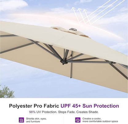 PURPLE LEAF 8'×8' Patio Cantilever Umbrella with Base Included Offset Outdoor Umbrella with cover Square umbrella outdoor patios for Backyard Pool Garden Beige