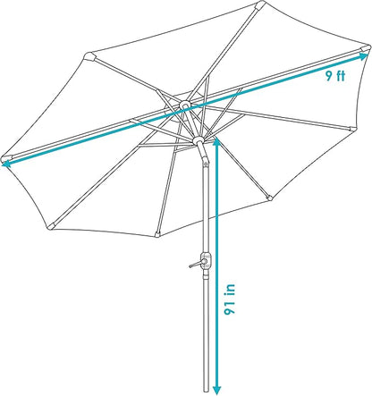 Sunnydaze Outdoor Patio Umbrella - Polyester Table Market Umbrella with Push-Button Tilt and Crank - 8 Sturdy Ribs - Navy Blue Stripe - 9ft