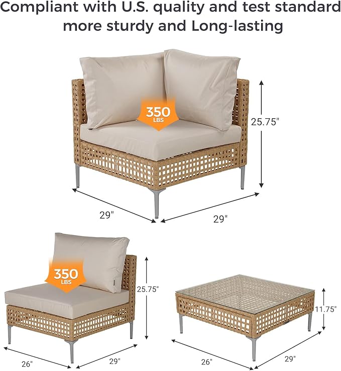Grand patio 15-Piece Patio Furniture Set with 47" Fire Pit Table, Outdoor Conversation Set & 50,000 BTU 47 Inch Rectangle Propane Fire Pit & Storage Box with Water Resistant Thick Cushions, Cream