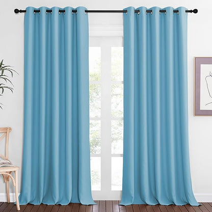 NICETOWN Sliding Door Window Treatment Blackout Patio Door Curtain Panels, Privacy Thermal Drapes for Bedroom Living Room Department with Grommet Top (Teal Blue, W66 x L110)