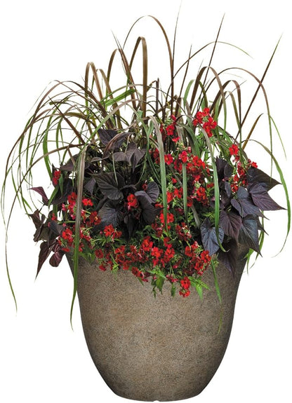 Classic Home and Garden Honeysuckle Resin Flower Pot Planter, Fossil Stone, 15" (Pack of 2)