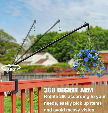 38 Inch Extended Reach Deck Hook Hanger for Railing, Heavy Duty Outdoor Plant Hook Holder for Hanging Bird Feeder Flower Basket Planter or Lanterns, 1 Pack