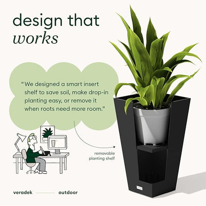 Veradek V-Resin Indoor/Outdoor Taper Planter (Black, 30 inch - 2 Pack with 2 Saucer Trays)