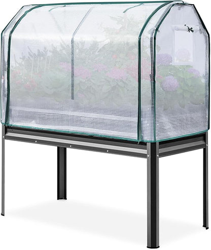 KING BIRD Large Raised Garden Bed with Cover Galvanized Elevated Planter Box with Legs 48×24×56 in for Backyard, Patio, Balcony, 400lb Capacity, Dark Grey