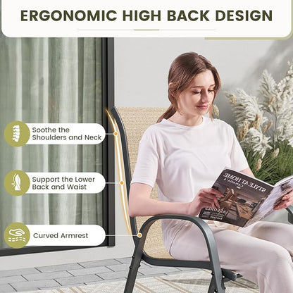 UDPATIO Patio Chairs Set of 4, Stackable Outdoor Dining Chairs with High Back, Breathable Outdoor Chair All Weather Textilene Fabric, 350LBS Capacity for Garden/Backyard (Brown)