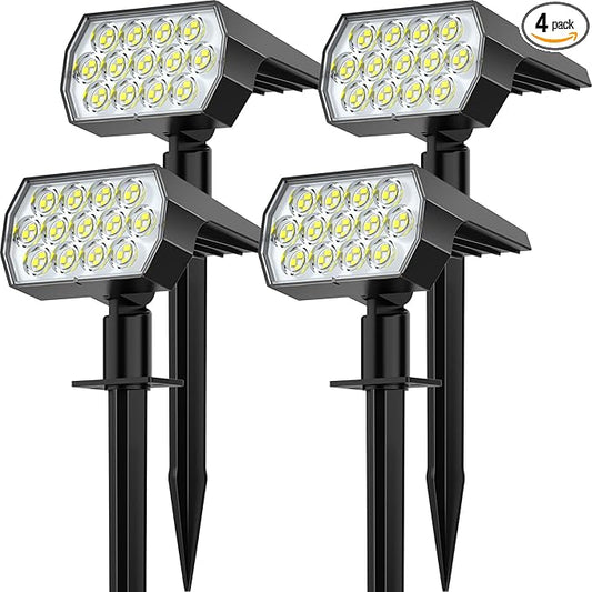 Solar Spot Lights Outdoor Waterproof IP65, [4 Pack/52 LED] 2-in-1 Solar Landscaping Spotlights, 3 Lighting Modes Solar Powered Garden Flood Light for Patio Pathway Driveway Yard Pool (Cool White)