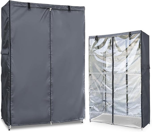 Waterproof Shelf Cover,600D Heavy Duty Dustproof Storage Wire Rack Covers,Outdoor Shelving Covers for Wire Shelves with Zipper 48''x24''x72'',Clear Front.