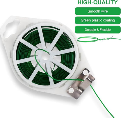 2 Pack 492FT Garden Twist Tie with Built-in Cutter, Rustproof Green Coated Plant Ties for Gardening, Flexible Reusable Tomatoes Ties Support for Indoor Outdoor Home and Office Use