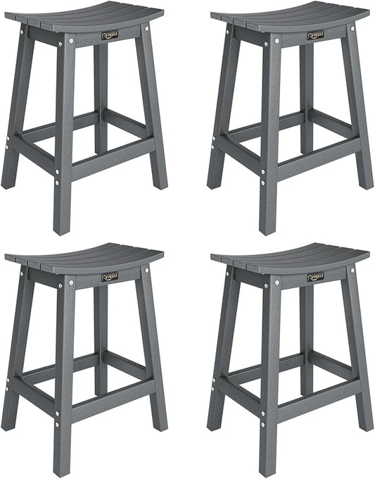 VINGLI 24 Inch Outdoor Bar Stools Set of 4, HDPE Weather Resistance Counter Height Bar Stools Durable Heavy Duty Patio Chairs for Bar Deck Balcony Kitchen Counter and Yard (Gray, 24 Inch 4 PC)