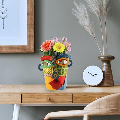 TOZLU Picasso Brutalist Abstract Beauty Flower Pot Ornaments Head Planter Pots Container Face Planters Pots Head Colorful Face Art Resin Flower Pot (Modern Big)