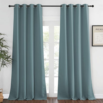 NICETOWN Blackout Greyish Blue Curtain for Living Room - Grommet Solid Thermal Insulated Sound Dampening Doorway Window Curtain Drape for Bedroom/Sliding Door (1 Panel, W52 x L120)