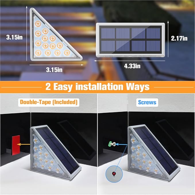 VOLISUN Solar Stair Lights 16 Pack, Solar Step Lights Waterproof IP67, Outdoor Step Light with 13 LEDs, Outdoor Lighting Decor for Yard Stair, Patio, Front Step, Front Porch and Deck(Cool White)