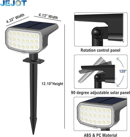 Solar Lights Outdoor Waterproof IP65, Super Bright LED with Lens, 3000K 2 Lighting Modes, Solar Powered Yard Garden Solar Spot Lights for Outside Landscape Auto On/Off -4 Pack