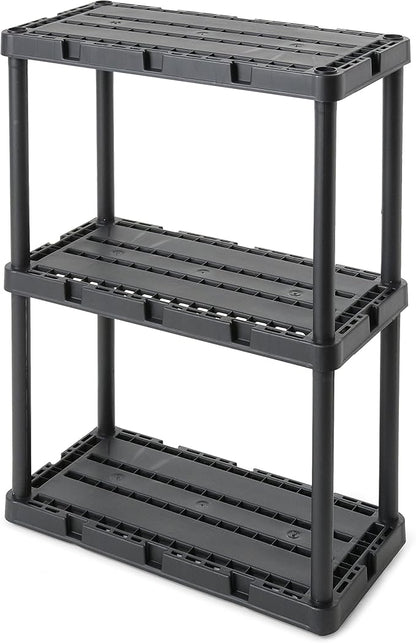 Gracious Living 4 Pack Light Duty Storage Shelves, Knect-A-Shelf 3-Shelf Ventilated Shelving Rack Organizer for Home, Garage, Basement, Laundry, Black