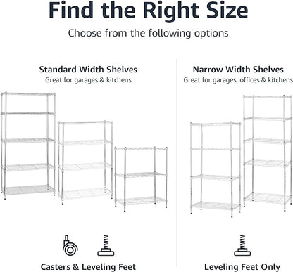 Amazon Basics 4-Shelf Adjustable Storage Shelving Unit for Garage, Steel Wire Rack, 200 Pound Loading Capacity per Shelf, 13.4"D x 23.2"W x 48"H, Chrome