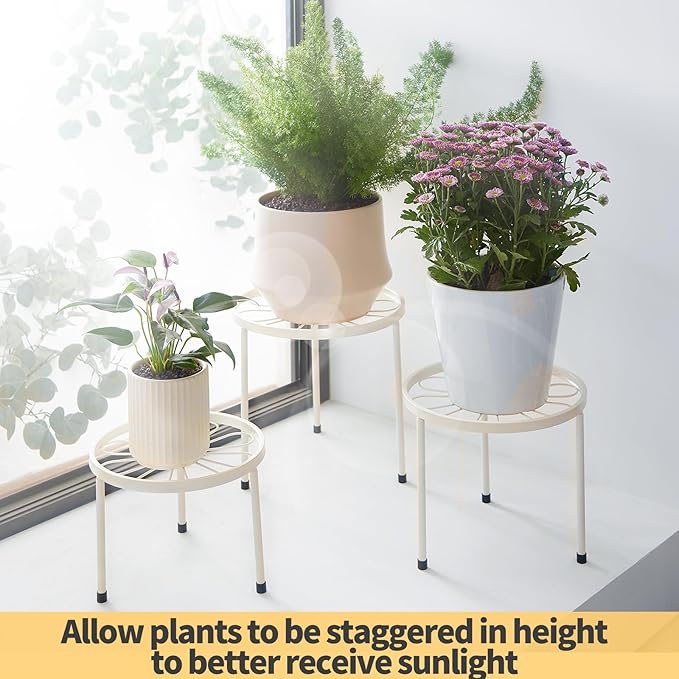Plant Stand,5 Pack Heavy Duty Flower Pot Stands,Metal Decoration Racks,Round Plant Shelf for Planter Outdoor and indoor (White)