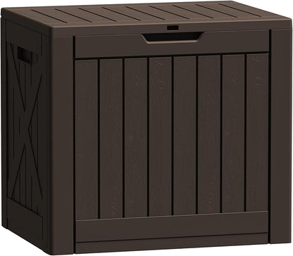 Flamaker Resin Deck Box 40 Gallon Waterproof Outdoor Indoor Storage Box Imitation Wood Resin for Patio Furniture Garden Tools and Pool (Deep Brown)