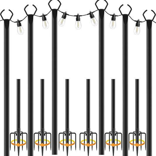 6 Pack String Light Poles,10 Ft Light Poles for Outside String Lights,Outdoor Lights Pole with Fork,Metal Poles Stand for Patio Deck Backyard