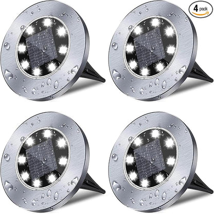 4.6 Inch Diameter Solar Ground Lights, Waterproof Solar Garden Lights, Outdoor Garden Waterproof Bright in-Ground Light, Landscape Lighting for Pathway,Yard,Lawn,Patio,Walkway (4 Pack White Light)