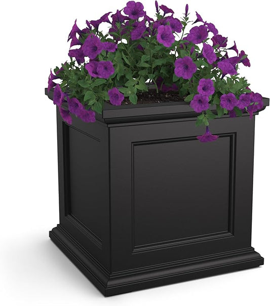 Mayne Fairfield 28-Inch Square Planter – Weather-Resistant Planter for Flowers – Durable Indoor/Outdoor Design for Commerical, Patio, Porch, or Entryway, Black