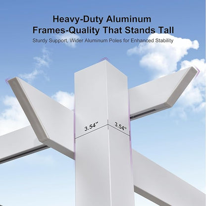 PURPLE LEAF 10' x 13' Aluminum Outdoor Pergola White Retractable Pergola with Double Sun Shade Canopy Wind-Resistant Heavy-Duty Metal Pergola for Patios Deck Backyard Garden, White