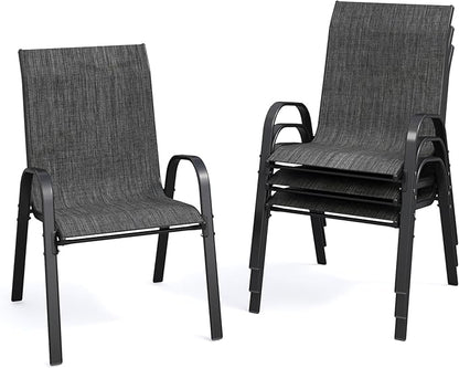 Patio Dining Chairs Set of 4, Stackable Dining Chairs High Back, Breathable Seat Fabric and Alloy Steel Frame Fit Backyard, Porch, Lawn，Poolside (Dark Grey)
