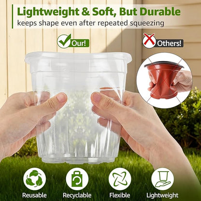 MIXC Clear Nursery Pots with Drainage Holes, 7/5/4 Inch Reinforced Transparent Plastic Seed Starter Pots, for Indoor Outdoor Gardening Seedling Planter, 30 Pack
