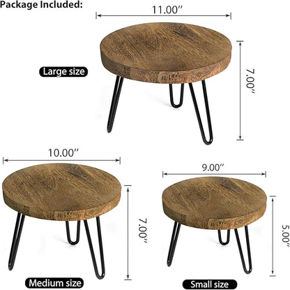 Plant Stand Indoor Outdoor, Wooden plant Stool, Mid Century Plant Stand for Indoor Plants, Wood Modern Plant Holder Rattan Flower, Low Short Boho Rustic Planter Stand Fit 5-15 Inch Pot(S,M,L) 3Pack