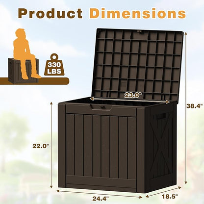 Flamaker Resin Deck Box 40 Gallon Waterproof Outdoor Indoor Storage Box Imitation Wood Resin for Patio Furniture Garden Tools and Pool (Deep Brown)