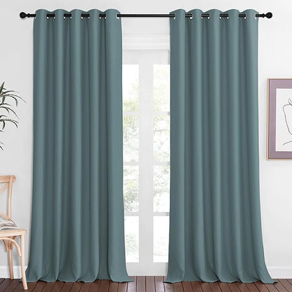 NICETOWN Blackout Greyish Blue Curtain & Drape 102 inches Long - Energy Saving Thermal Drape Grommet Sound Reducing Light Blocking Window Treatment for Bedroom (1 Panel, W66 x L102)
