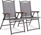 Giantex Set of 2 Patio Folding Chairs, Outdoor Patio Dining Chairs w/Armrest, Sling Back, Metal Frame, Outside Use for Lawn Camping Garden Pool Beach Yard Lounge, No Assembly, Grey