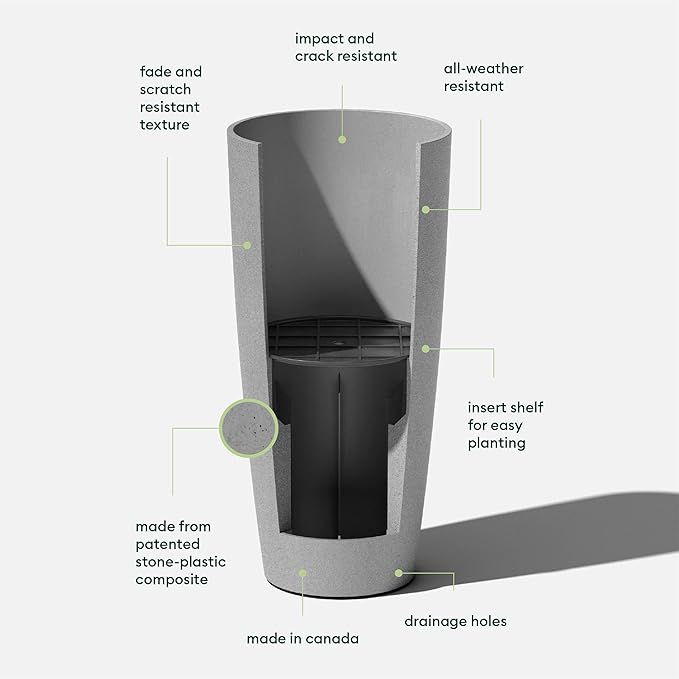 Veradek Mason Series Vega Planter - Round Tall Planter for Indoor or Outdoor Porch/Patio | Made from Plastic-Stone Composite with Drainage Holes | Modern Décor for, Flowers, Interior Plants