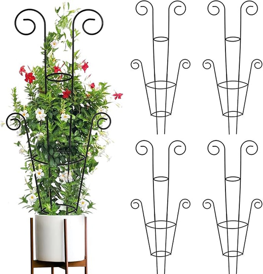 ZOUTOG Trellis for Climbing Plants Indoor 4 Pack 30 Inch,Rustproof Metal Garden Trellis for Potted Plants,Sturdy Houseplant Support Indoor Outdoor for Ivy Pothos Monstera Hoya Flower Vine(Black Round)