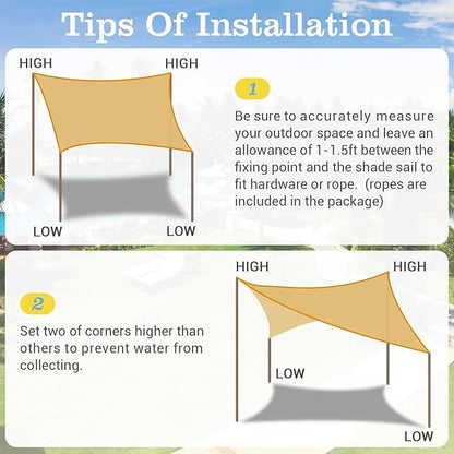 HappyTrends Sun Shade Sail,Heavy Duty UV Protection Beach Shade Canopy Wind sail,Tear and Rust Resistant Patio sail Shade for Yard Deck Lawn Garden Rectangle Sunshade(12'x 12',Sand)