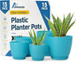 Blue Plant Pots with Drainage Holes & Saucers 15 Pack, Indoor & Outdoor Stackable Space-Saving Planters for Houseplants & Flowers, (7", 6.7", 6", 5.3", and 4.8" Inches), Durable & Weatherproof