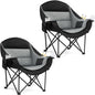 Oversized Camping Chair for Adults - Heavy Duty Outdoor Padded Large Lawn Camp Chair with Cup Holder Cooler Pockets for Sports Beach Fishing Garden Portable Supports 500lbs, Black/Grey 2 Pack